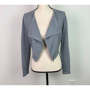 White House Black Market Women's Moto Style Zip Jacket Gray Heather Crop Small